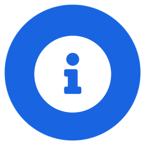 White information icon on a blue background circle