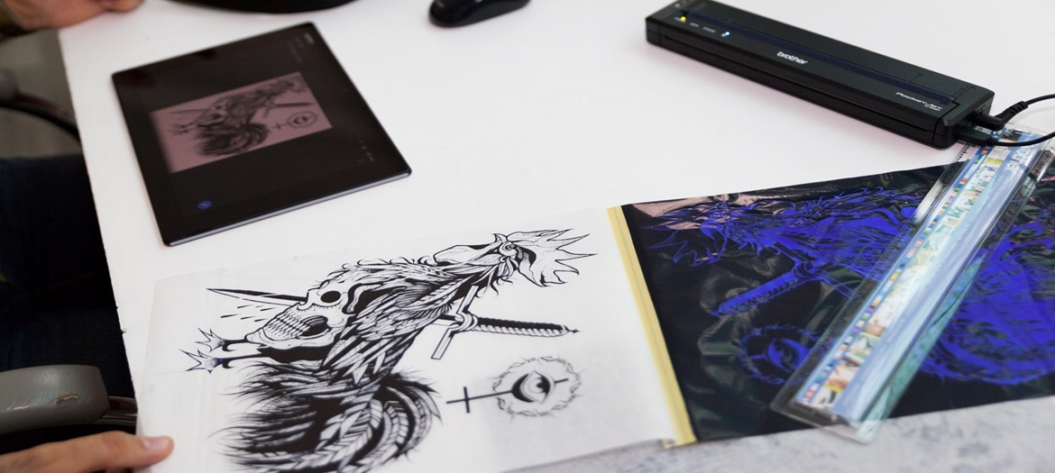 Disegno tatuaggio creato con tablet e stampat su stencil con Brother Stencil Machine PJ-723